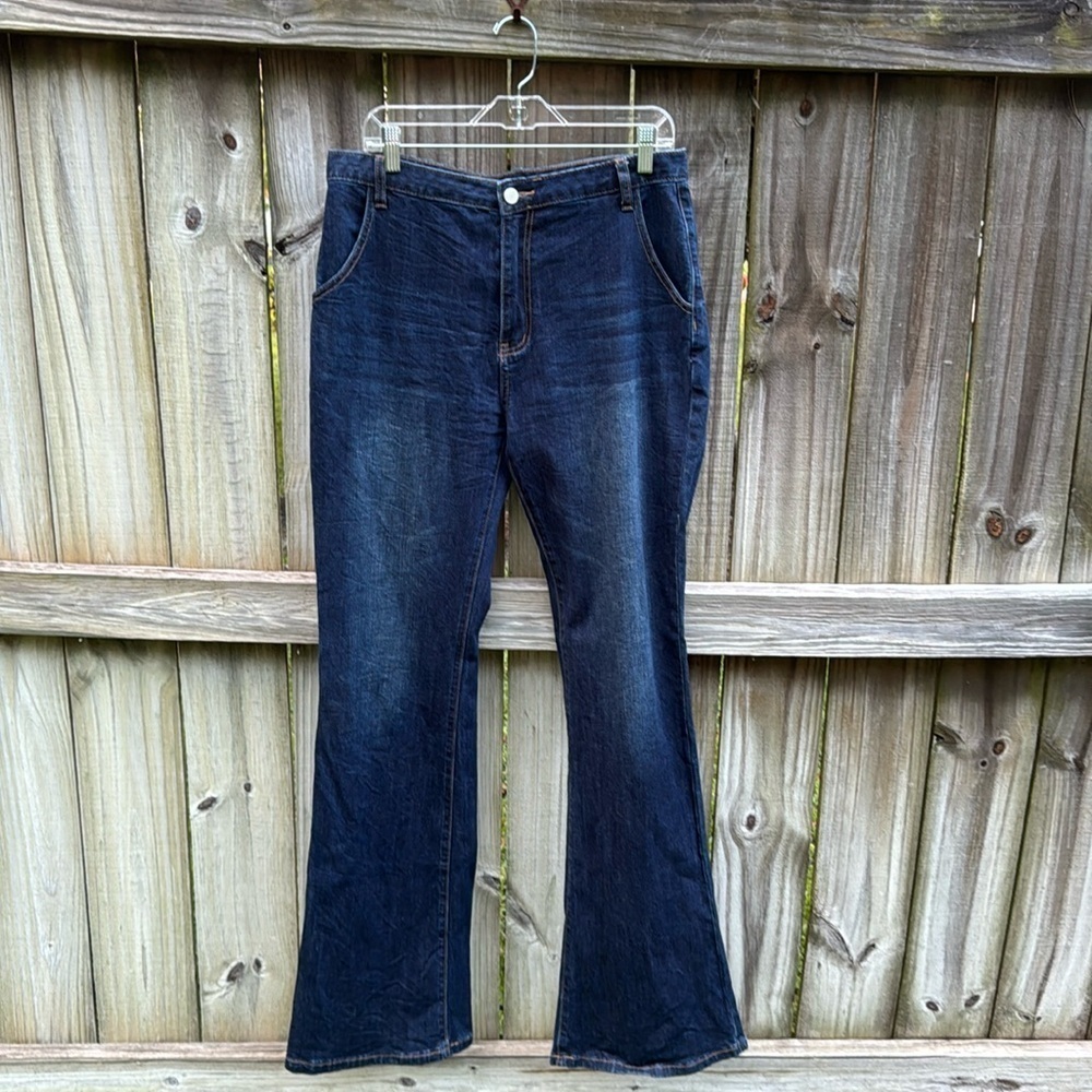 By Egreis Dark Wash Flared Jeans, Size Large (10/12)